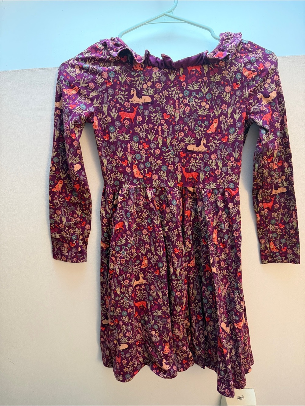Tea Collection Purple Woodland Ruffle-Neck Dress size 12 nwot
